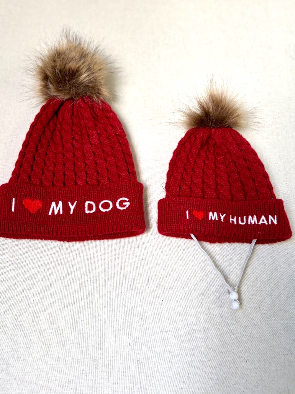 Holiday Tails Red Matching Knit Hats—Adult (OS) and Dog (L/XL)!